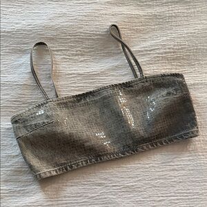 Zara Gray Denim Sequin Crop Top NWOT!
